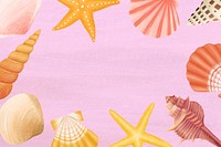 Seashell frame, pink background, aesthetic paint illustration