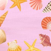 Seashell frame, pink background, aesthetic paint illustration