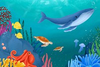 Underwater sea world background, aesthetic paint illustration