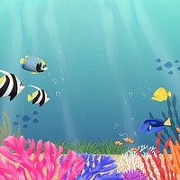 Tropical ocean world background, aesthetic paint illustration