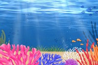Coral reef, blue background, aesthetic paint illustration