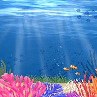 Coral reef, blue background, aesthetic paint illustration