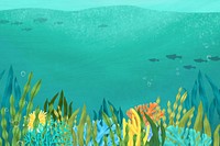 Green under ocean background, aesthetic paint illustration