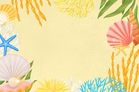 Coral reef frame, yellow background, aesthetic paint illustration