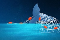 Illegal fishing, blue background, aesthetic paint illustration