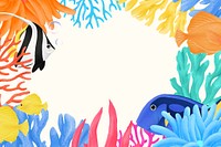 Coral reef frame, colorful background, aesthetic paint illustration