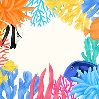 Coral reef frame, colorful background, aesthetic paint illustration