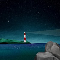 Lighthouse at night background, aesthetic paint illustration