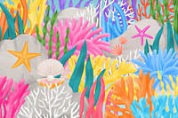 Coral reef pattern background, aesthetic paint illustration