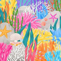 Coral reef pattern background, aesthetic paint illustration