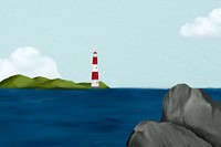 Coastal lighthouse scene background, aesthetic paint illustration