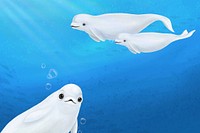 Cute beluga whale, blue background, aesthetic paint illustration