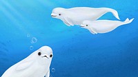 Cute beluga whale, blue desktop wallpaper background