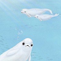 Cute beluga whale, blue background, aesthetic paint illustration