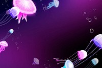 Neon jellyfish frame, purple background, aesthetic paint illustration