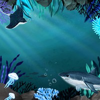 Under the sea, dark background, aesthetic paint illustration