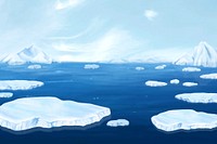 Arctic sea, blue background, aesthetic paint illustration