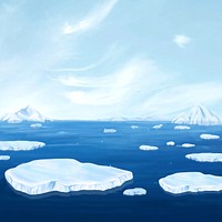Arctic sea, blue background, aesthetic paint illustration