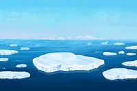 Arctic sea, blue background, aesthetic paint illustration