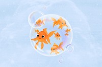 Goldfish bubble, blue background, aesthetic paint illustration