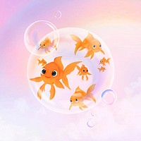 Aesthetic pink goldfish, cute hand drawn illustration