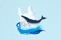 Ocean pollution, blue background, aesthetic paint illustration