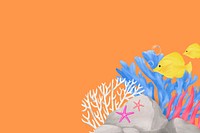 Orange coral reef background, aesthetic paint illustration