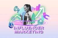 Influencer marketing word, digital remix in neon design
