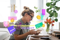 Woman paying bills, finance remix