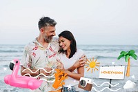 Honeymoon, summer vacation word element, 3D collage remix design