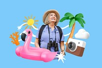 Senior travel, summer vacation, 3D collage remix design