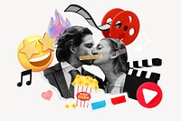 Romantic comedy movie collage remix design