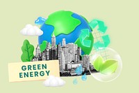 Green energy word, 3d collage remix