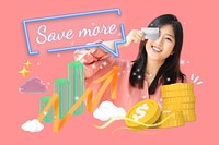 Save more money word, 3d collage remix