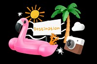 Summer destination word element, 3D collage remix design