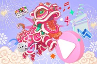 Colorful Chinese lion, entertainment collage remix design