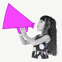 Girl shouting with megaphone psd