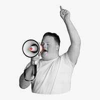 Down syndrome boy using megaphone psd