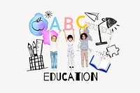 Education word, children holding alphabets remix