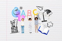 Children holding alphabets, education doodle remix