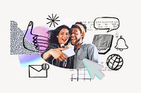 Couple taking selfie, social media doodle remix