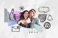 Couple taking selfie, social media doodle remix