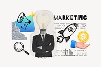 Marketing word, bulb-head businessman remix