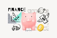 Finance word, piggy bank remix