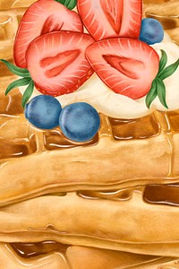 Strawberry waffle dessert background, food illustration