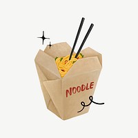 Chinese takeaway noodle, Asian food collage element psd