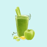 Celery & green apple juice, healthy drink illustration