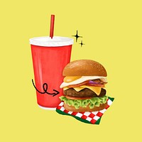 Cheeseburger and soda, fast food illustration