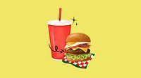 Cheeseburger & soda desktop wallpaper, fast food illustration