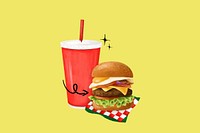 Cheeseburger and soda, fast food illustration